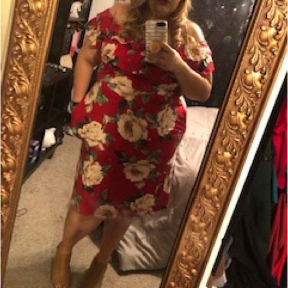 Red Floral Off The Shoulder Dress